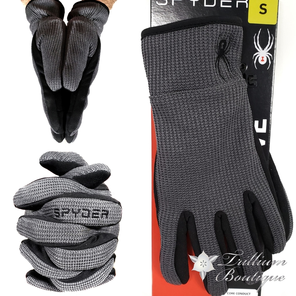 Spyder Men's Core Conduct Gloves Gray Black NWT - Picture 1 of 8